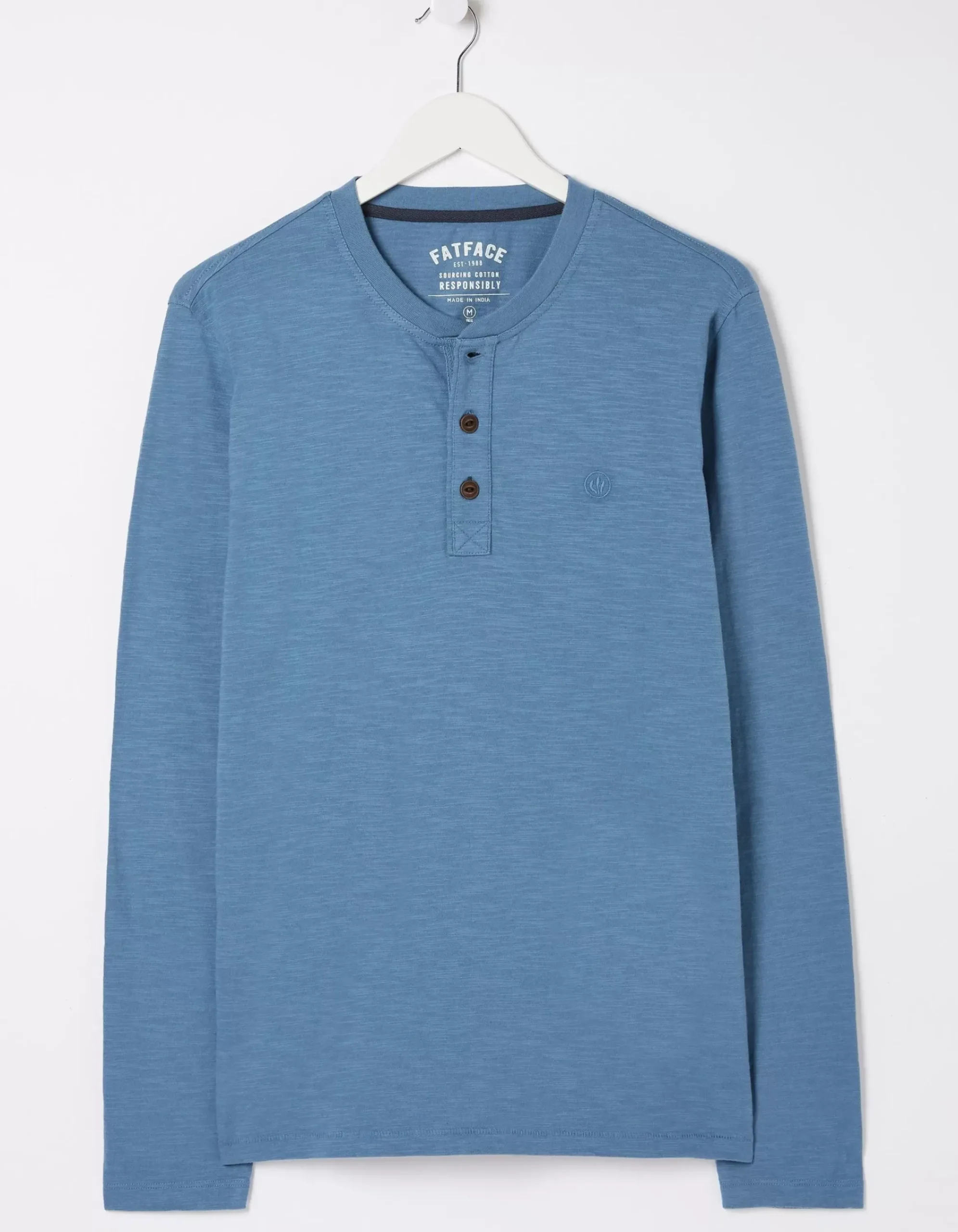 FatFace Woodside Slub Cotton Henley Light Denim Blue Sale