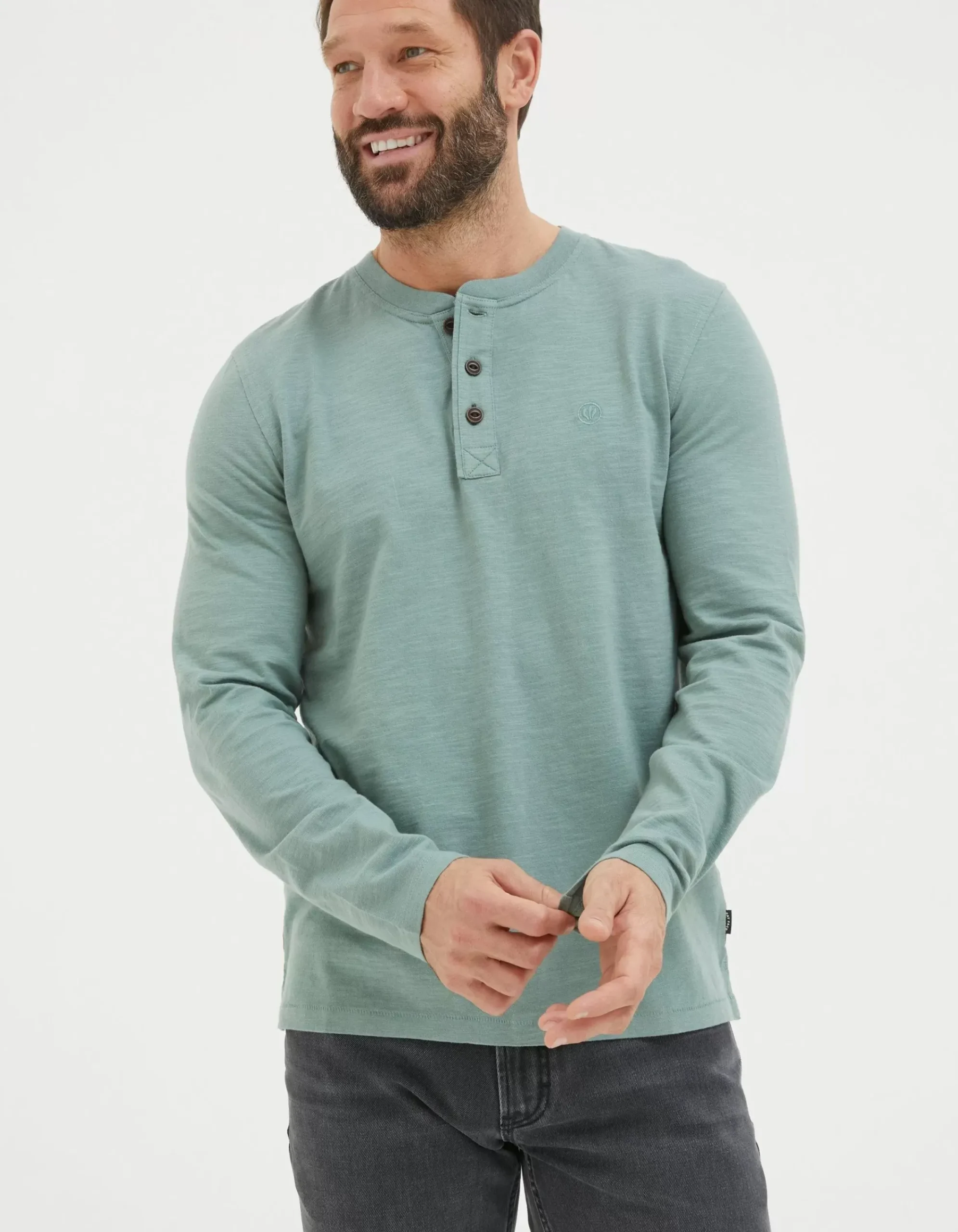 FatFace Woodside Slub Cotton Henley Sage Green Sale