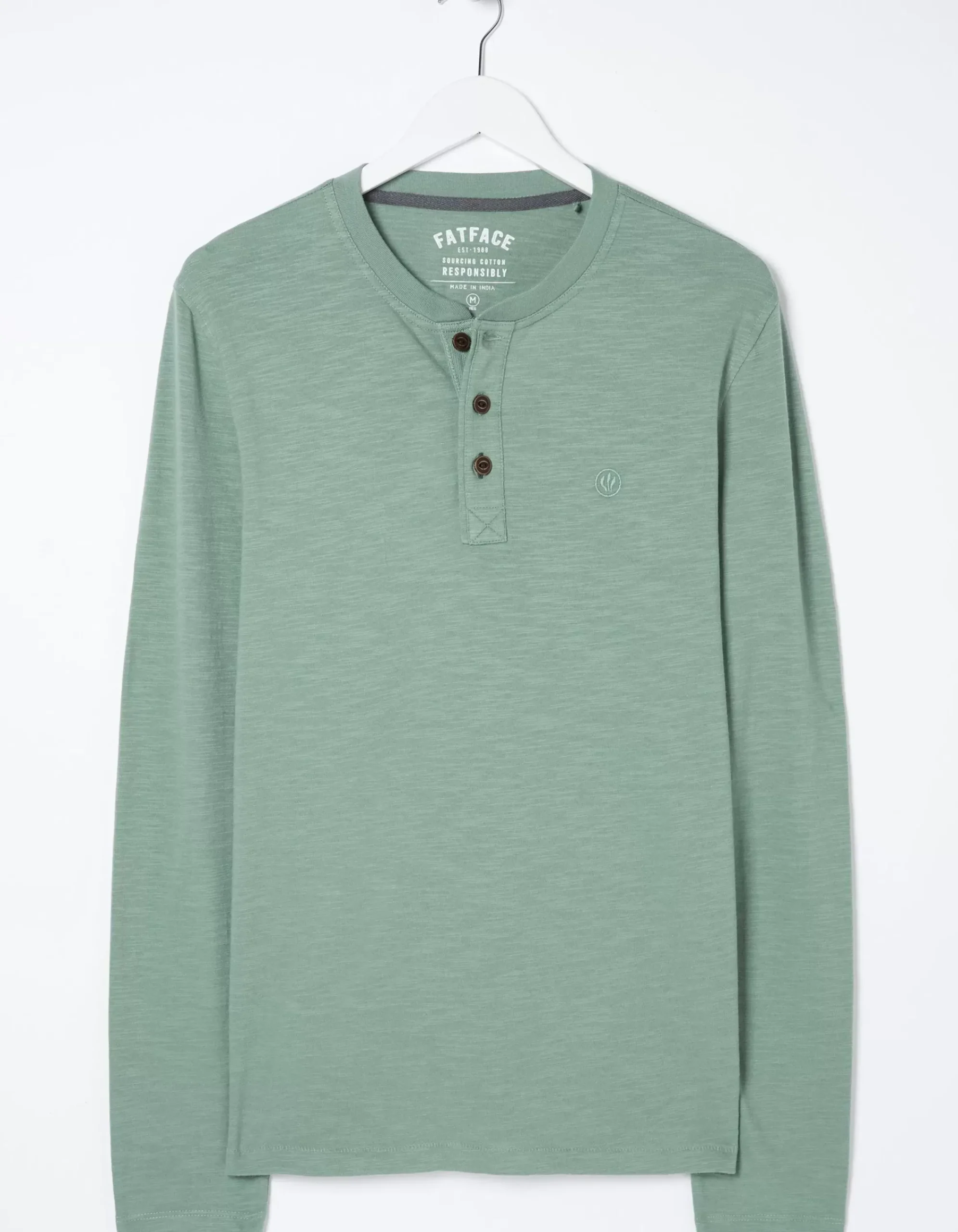 FatFace Woodside Slub Cotton Henley Sage Green Sale