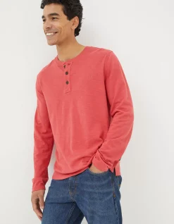 FatFace Woodside Slub Cotton Henley Coral Pink Clearance
