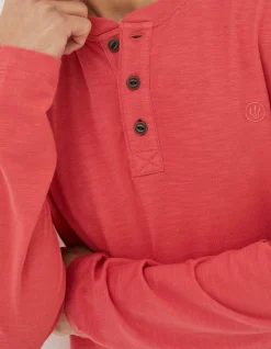 FatFace Woodside Slub Cotton Henley Coral Pink Clearance