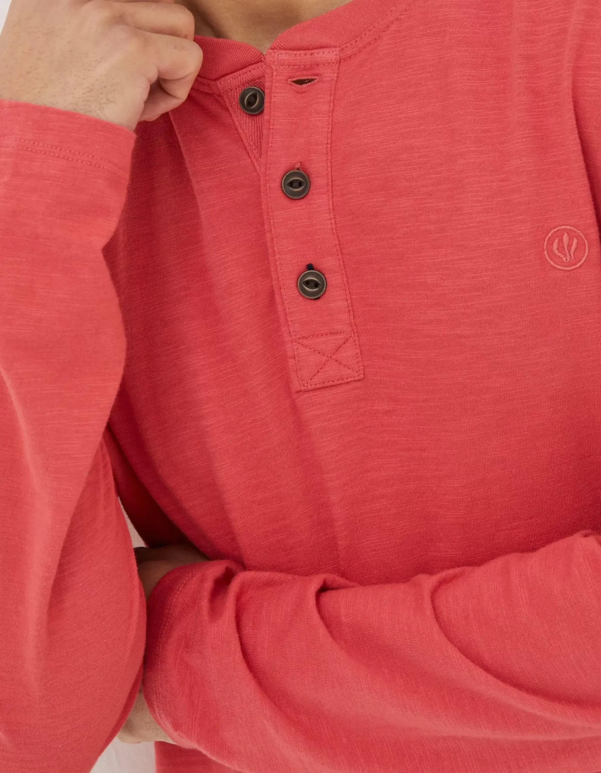 FatFace Woodside Slub Cotton Henley Coral Pink Clearance