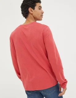 FatFace Woodside Slub Cotton Henley Coral Pink Clearance