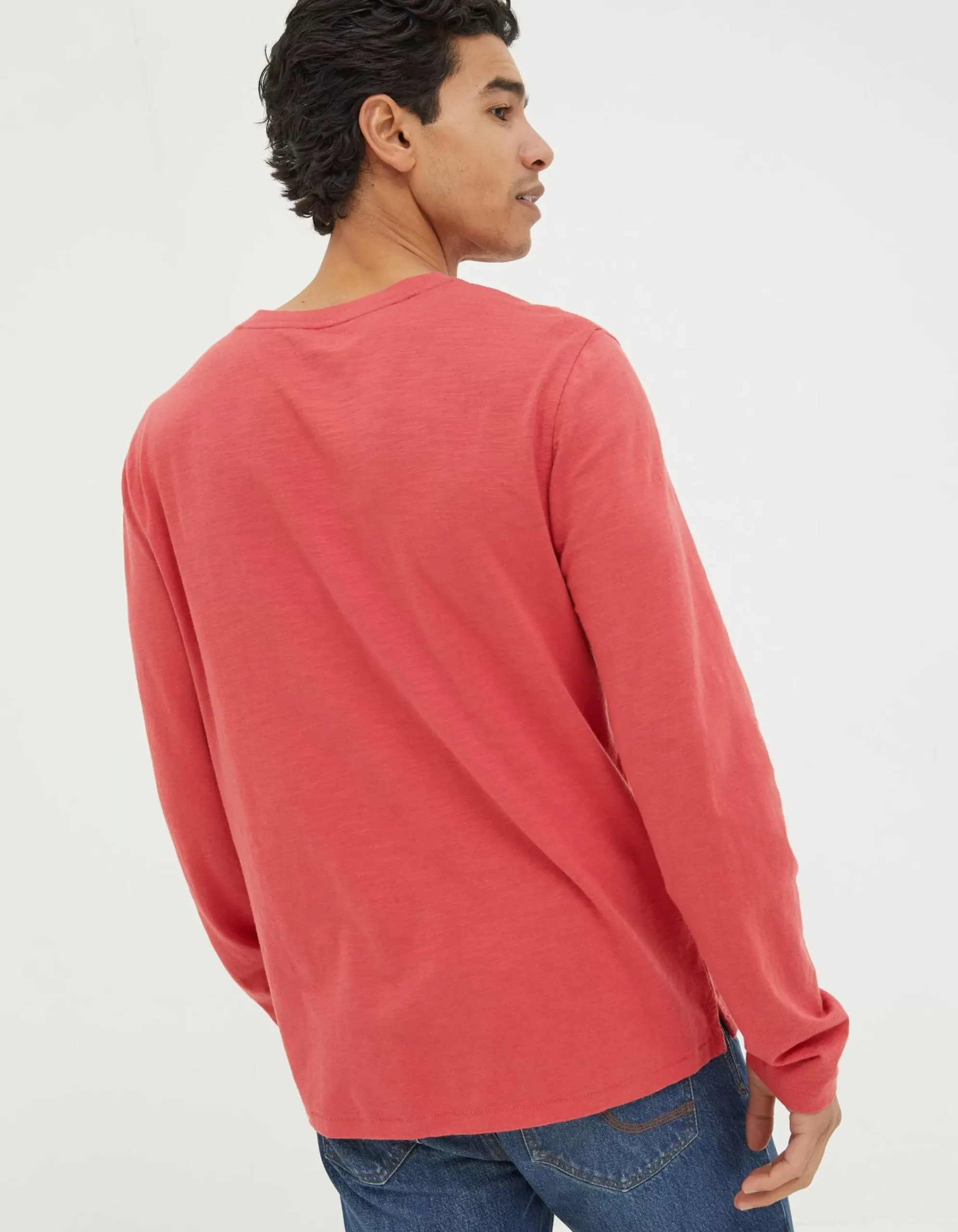 FatFace Woodside Slub Cotton Henley Coral Pink Clearance