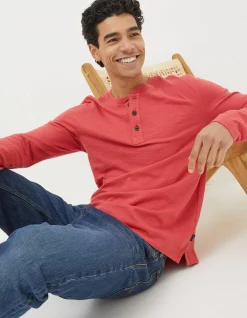 FatFace Woodside Slub Cotton Henley Coral Pink Clearance