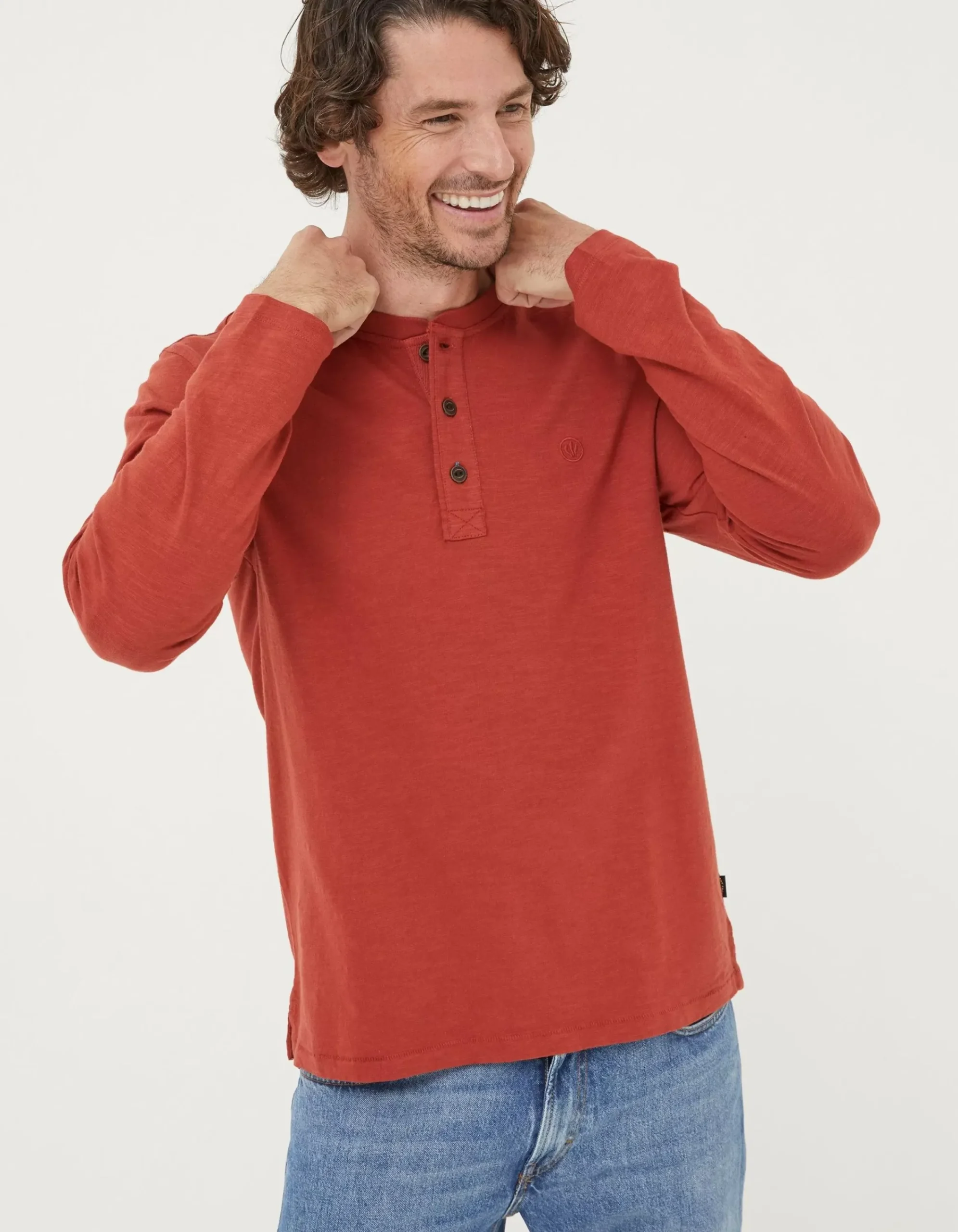 FatFace Woodside Slub Henley Washed Red New