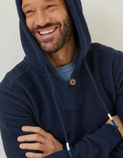 FatFace Woolacombe Button Hoodie Navy Outlet