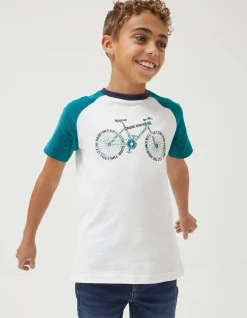 FatFace Word Bike Jersey T Shirt Off White New