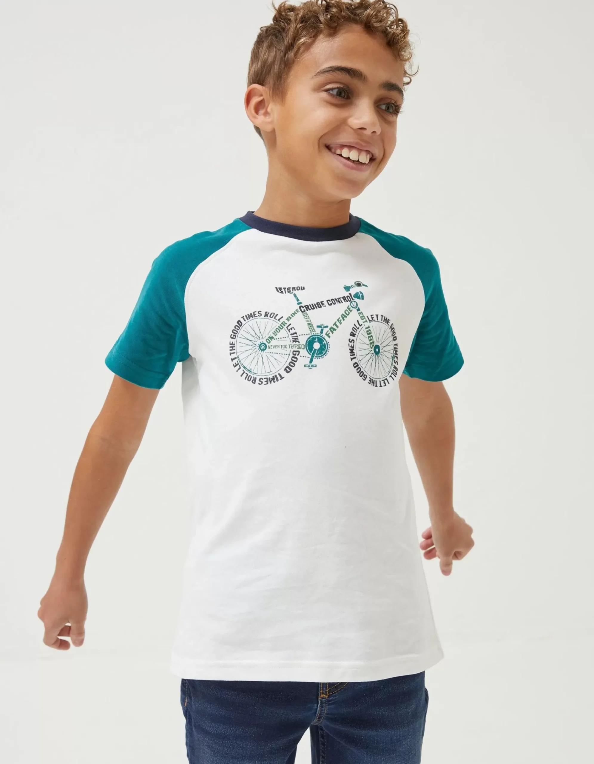 FatFace Word Bike Jersey T Shirt Off White New