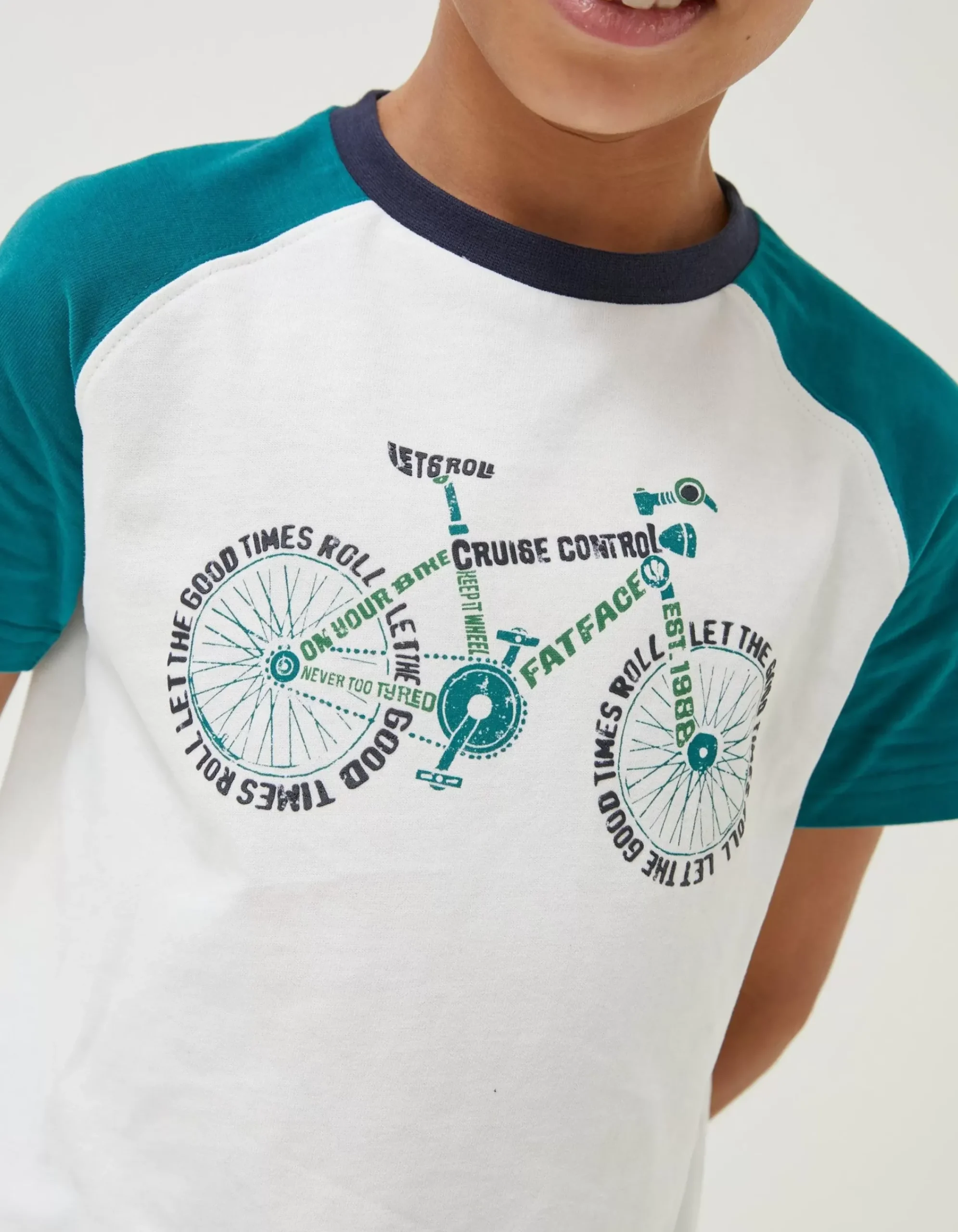 FatFace Word Bike Jersey T Shirt Off White New