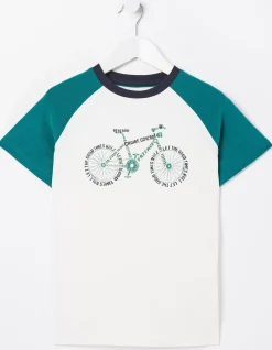 FatFace Word Bike Jersey T Shirt Off White New