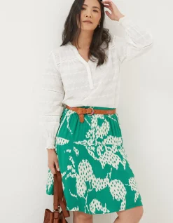 FatFace Wynne Textured Leaves Skirt Green